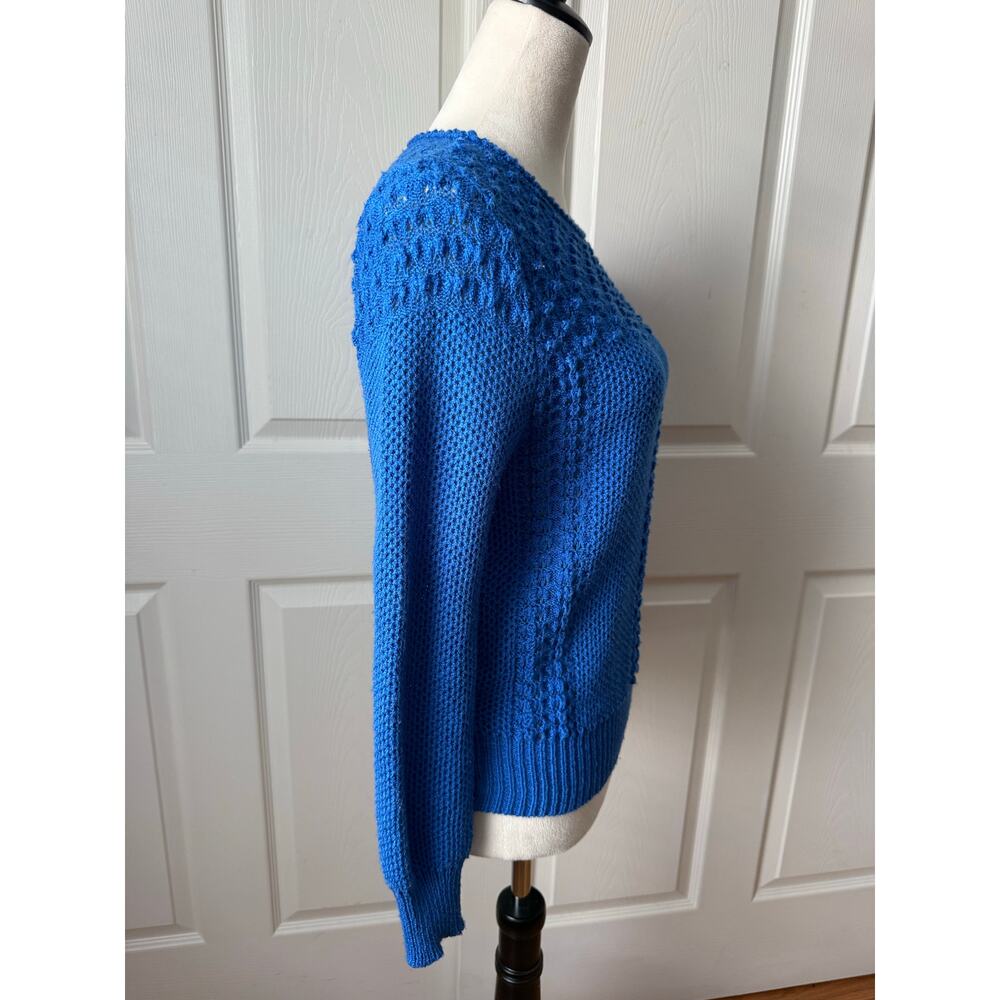 Vintage R&K Knits Sapphire Blue Textured Sweater 70s 80s Cropped Fit Est Size S - Picture 3 of 8